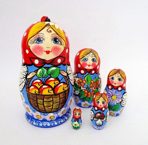 Items similar to 5 nesting dolls matryoshka, painted wooden russian