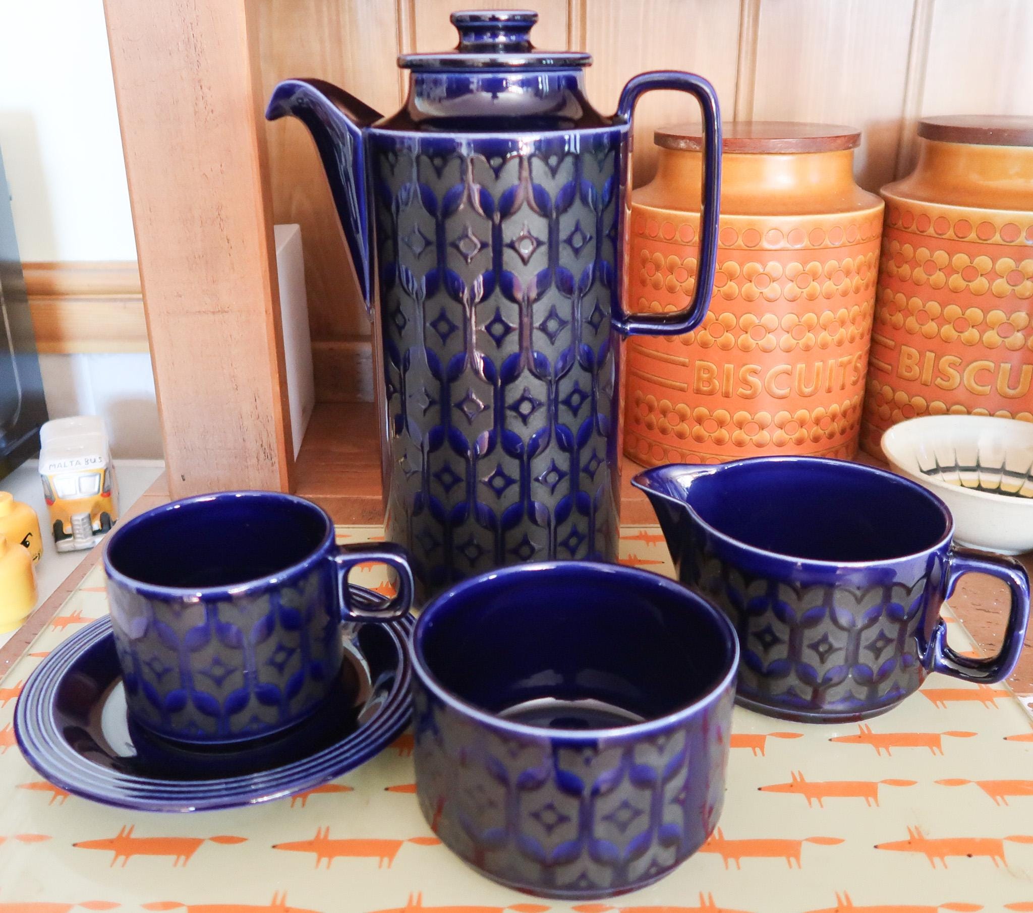 HORNSEA HEIRLOOM COFFEE キャニスター Hornsea Pottery Blue Heirloom Items, Coffee Pot, Condiments