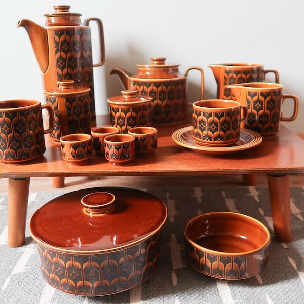 Hornsea Pottery Brown Heirloom Items :Cups and saucers, canisters, jugs, mugs, teapot, coffee pot, tea sets, plates