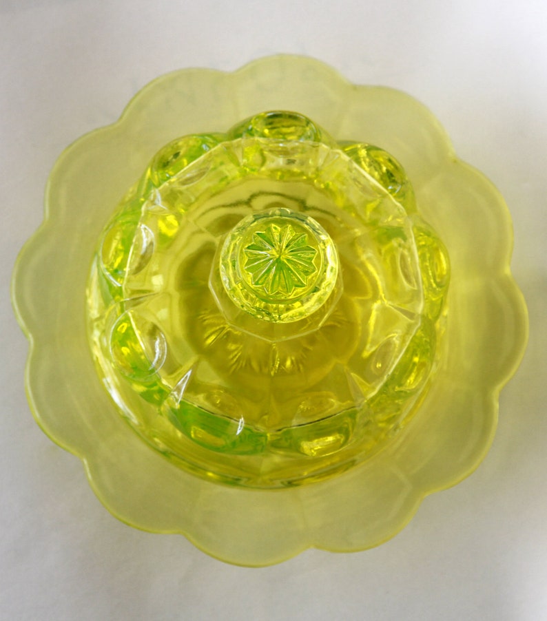 Mosser Vaseline Glass Butter Dish Cherry and Cable Pattern Etsy