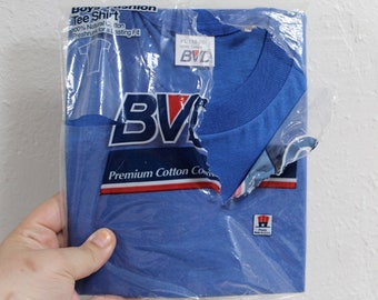 Youth XL Vintage 1980s BVD Soft and Thin Made in USA 100 Cotton PreShrunk [Deadstock New] Blue T-Shirt