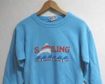 SMALL Vintage 1980s SAILING Embroidered Pullover Sweater