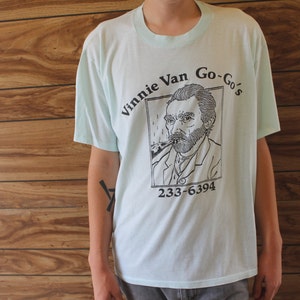 Authentic Vintage T-Shirt Vinnie Van Go-Go's Pizza Shop 80's Savannah GA  Super Soft Thin 50 50 Light Graphic Tee Mint Condition XLARGE