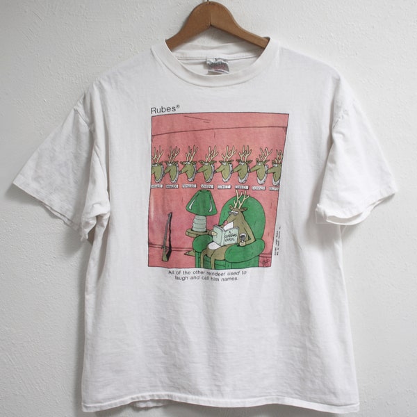 XLARGE Vintage 1991 Rudolph The Reindeer Comic "A Christmas Carol" Funny Graphic 90s T-Shirt
