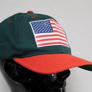 Vintage 1990s USA Flag with Orange Bill Hat