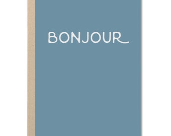 Bonjour Everyday Greeting Card, Blank Card, French Blue, Francophile Card