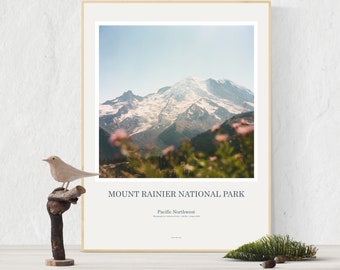 Mount Rainier Art Print Poster, PNW, Pacific Northwest, Mount Rainier Wall Art