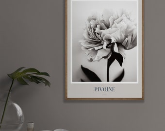 Peony Art Print Poster, Peony Print, Peony Wall Art, Peony Photography, Peony Black and White