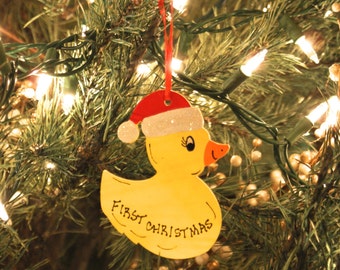 YELLOW DUCKY. Personalized Christmas Ornament. First Christmas Ornament. Personalized Wood Ornament. Children's Ornament. Kid's Ornament.