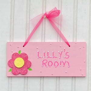 Girl&#39;s Flower Room Sign. Hand Personalized, Pink Flower. Kids Wall Decor. Girls Room Decor. Door Sign. Girls Name Sign. Made in USA. OLIVIA.