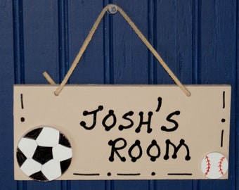 SPORT Room Sign, Hand Personalized. Soccer Ball Cutout.  Boy's Room Decor. Sport Decor. Kids Door Plaque. Boy's Name Sign.