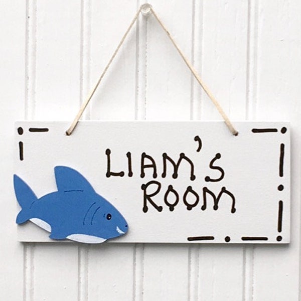 SHARK Room Sign, Hand Personalized. Kid's Name Plaque. Boy's Room Decor. Children's Name Sign. Kid's Door Sign. Shark Decor. Bedroom Sign.