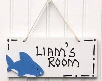 SHARK Room Sign, Hand Personalized. Kid's Name Plaque. Boy's Room Decor. Children's Name Sign. Kid's Door Sign. Shark Decor. Bedroom Sign.