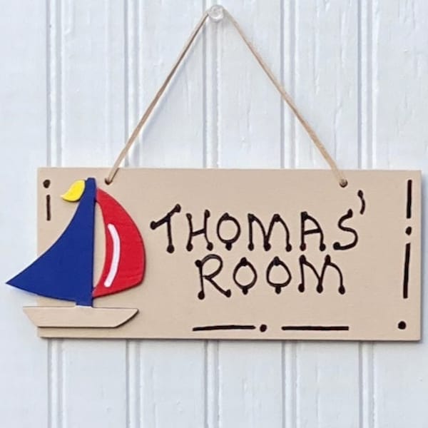 Boys Room Sign, Hand Personalized SAILBOAT Name Sign. Kids Name Sign. Nautical Decor. Nautical Door Sign. Sailboat Decor. Boy's Room Decor.