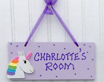 Girl's Room Sign. Hand Personalized, Unicorn Name Sign. Kid's Name Plaque. Girl's Room Decor. Children's Name Sign. Girl's Door Sign.