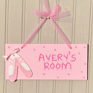Girl&#39;s Ballet Name Sign. Hand Personalized, Pink Ballet. Kids Wall Decor. Girls Room Decor. Door Plaque. Girls Room Sign. Nursery Decor.