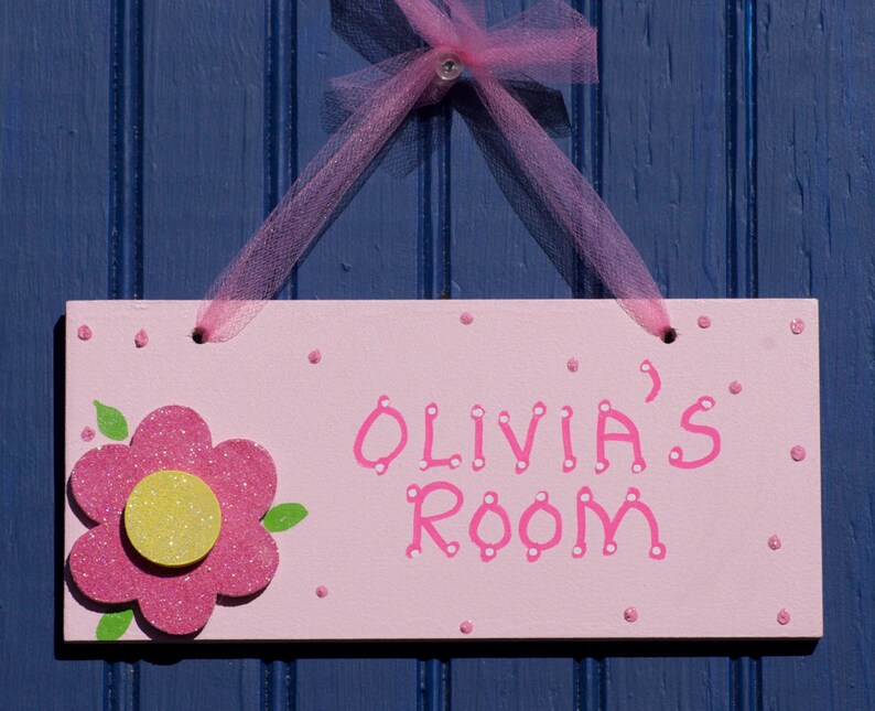 Girl's Flower Room Sign. Hand Personalized, Pink Flower. Kids Wall ...