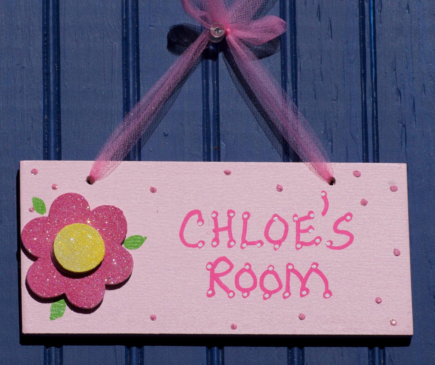 Girl's FLOWER Room Sign. Hand Personalized. Glittered Flower. Kids Wall ...