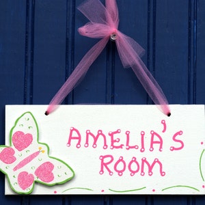 BUTTERFLY Room Sign. Glittered Butterfly Cutout. Hand Personalized. Kid&#39;s Door Plaque. Girl&#39;s Name Sign. Door Sign. Girl&#39;s Room Decor.