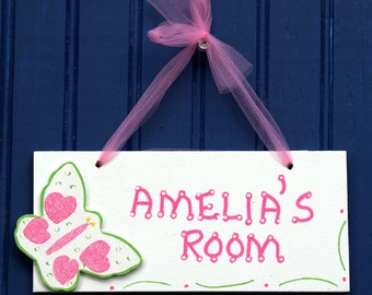 BUTTERFLY Room Sign, White. Glittered Butterfly Cutout. Hand Personalized. Kid's Door Plaque. Name Sign. Door Sign. Girl's Room Decor.