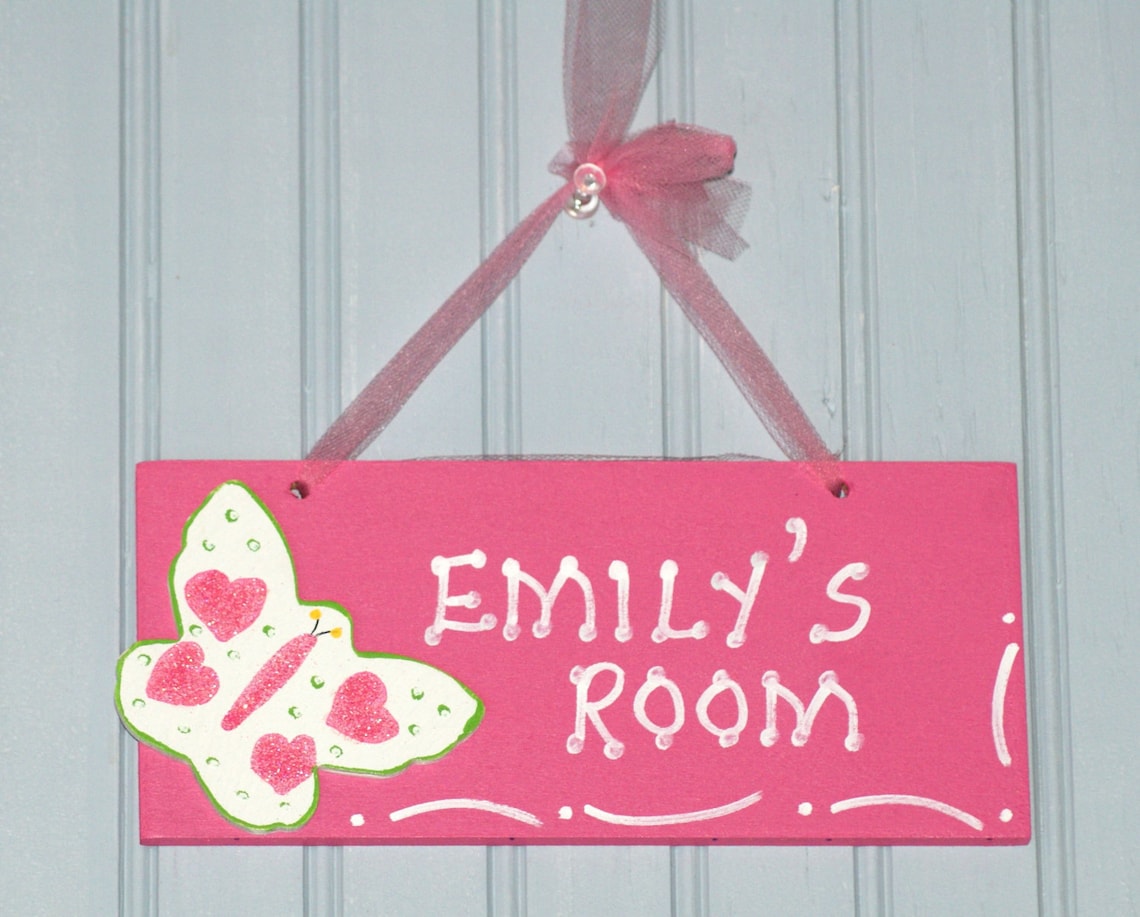 BUTTERFLY Personalized Room Sign, Hot Pink W/butterfly Cutout. Girl's ...
