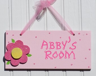 FLOWER Room Sign, Hand Personalized. Kids Name Plaque. Girls Room Decor. Door Plaque. Girls Name Sign. Bedroom Sign. Made in USA.