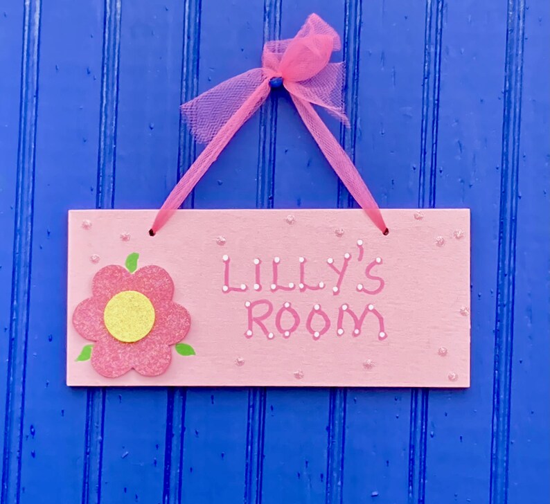 Girl's Flower Room Sign. Hand Personalized, Pink Flower. Kids Wall ...