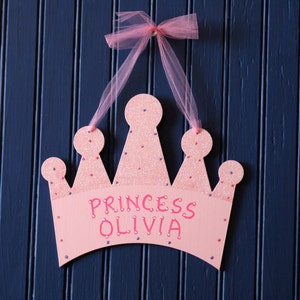 Princess Crown Room Sign, Wood Cutout Design, Hand Personalized. Kids Door Plaque. Girl&#39;s Room Decor. Girl&#39;s Door Sign, Name Sign. Wall Art.