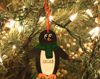 PENGUIN Ornament. Personalized Christmas Ornament. Personalized Wood Ornament. Kid's Personalized Ornament. Personalized Girl's Ornament.