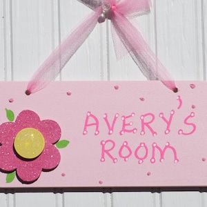 Girl&#39;s Flower Room Sign. Hand Personalized, Pink Flower. Kids Wall Decor. Girls Room Decor. Door Plaque. Girls Name Sign. Made in USA. CHLOE
