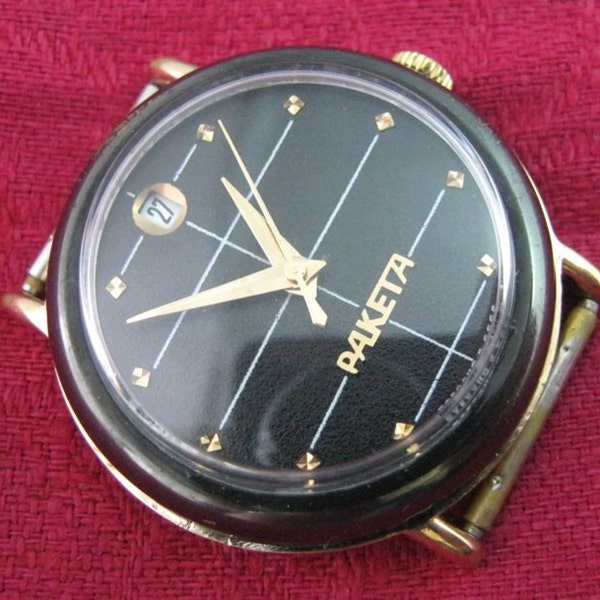 Vintage GOLD PLATED Russian mens wrist watch Raketa. CCCP Top Quality