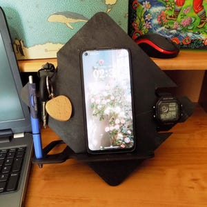 Wooden Desk Organizer – Phone, Watch, Key, and Pen Holder | Minimalist Custom Desktop Organizer | Gift for Him, Father&#39;s Day Gift