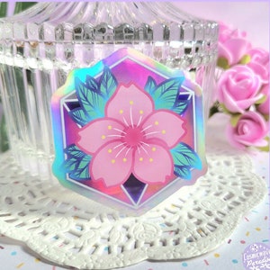 Sakura Blossom Sticker - Vaporwave Geometric Neon Cherry Flower Mirror Holographic Sticker | Vapor Spring series | Cosmicwave Paradise