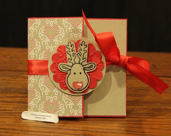 Stampin Up Homemade Greeting Card Reindeer Hearts Tri-Fold Card 9260