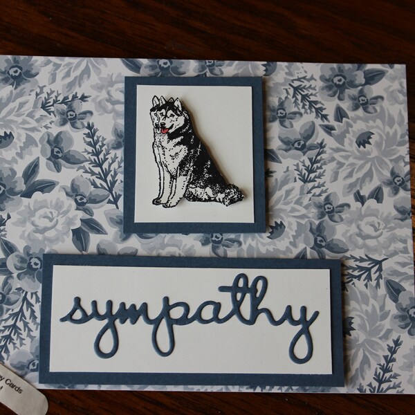 Stampin Up & Dragonfly Laser stamps homemade Greeting Card Dog Sympathy Card Husky 7766