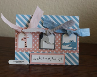 Stampin Up Homemade Greeting Card Welcome Baby pink and blue 8460