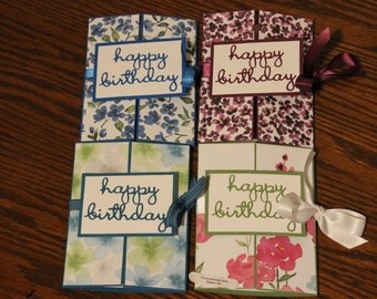 Stampin Up Homemade Greeting Card Happy Birthday Watercolor Wonders/Pedals 8159 Set of 4