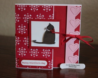 Stampin Up Homemade Greeting Card Happy Valentines Day Sending Love Cat