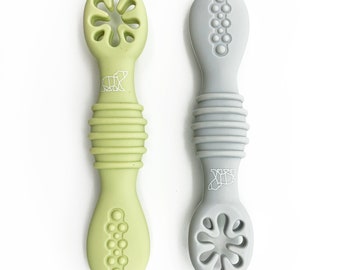 Set of 2 Baby First Stage Feeding Spoons for Infants, Safe and Soft Silicone Spoon Set for Starting Solids and Baby-Led Weaning