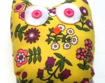 Yellow Flowered Flannel Stuffed owl
