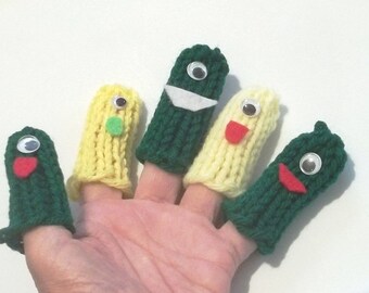 One eyed Alien Spool Knitted Finger puppets