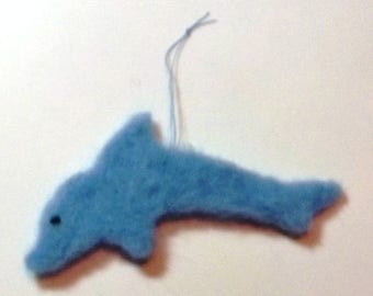 Blue Needle Felted Dolphin Ornament