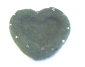 Dark Green Needle Felted Heart Bowl