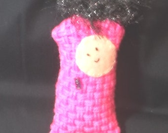 Weavy Doll – Bright Pink with Black Hair Woven Art Doll