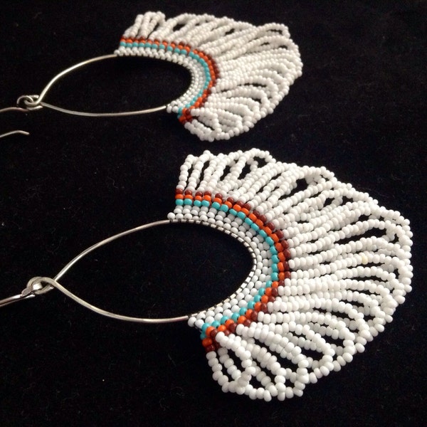 Native American Inspired Earrings. Large Beadwork Earrings. Seed Bead Earrings. Large Beaded Hoops