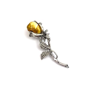 Rose Brooch Decorated With Natural Baltic Amber Stone