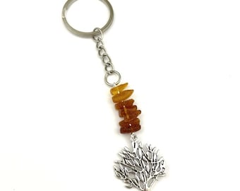 Llavero con forma de árbol de ámbar báltico, color coñac pulido