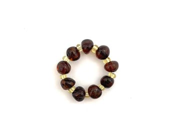 Amber Baroque Beads Ring - Polished Cherry Color