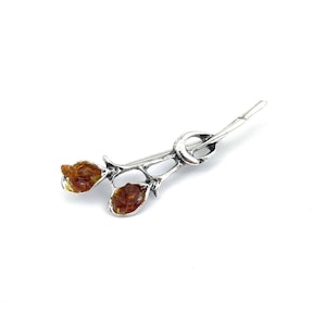 Flower Brooch Decorated With Natural Baltic Amber Stone