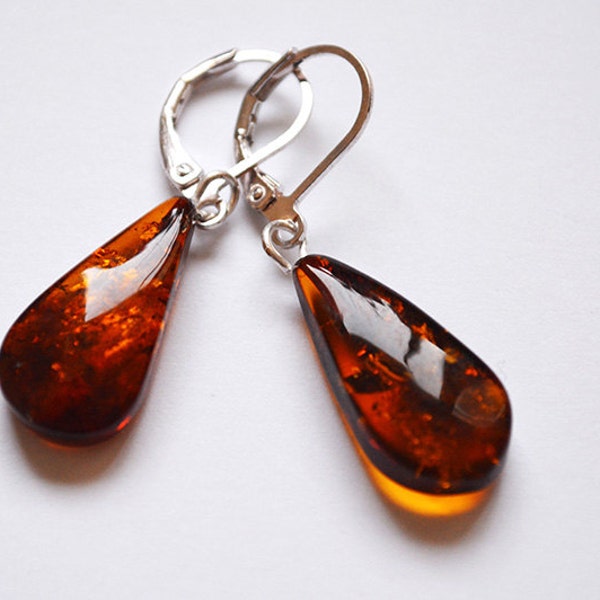 Baltic Amber Earrings - Brown Color